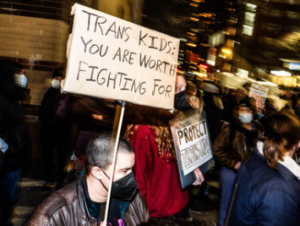 Protesters in favor of transgender healthcare for minors.